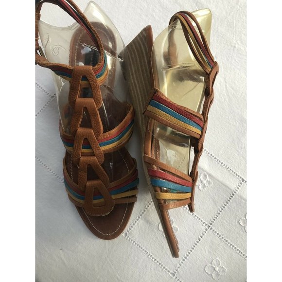 Steve Madden Jannis Sandals 8 Leather Colorful Wedge - Picture 6 of 9